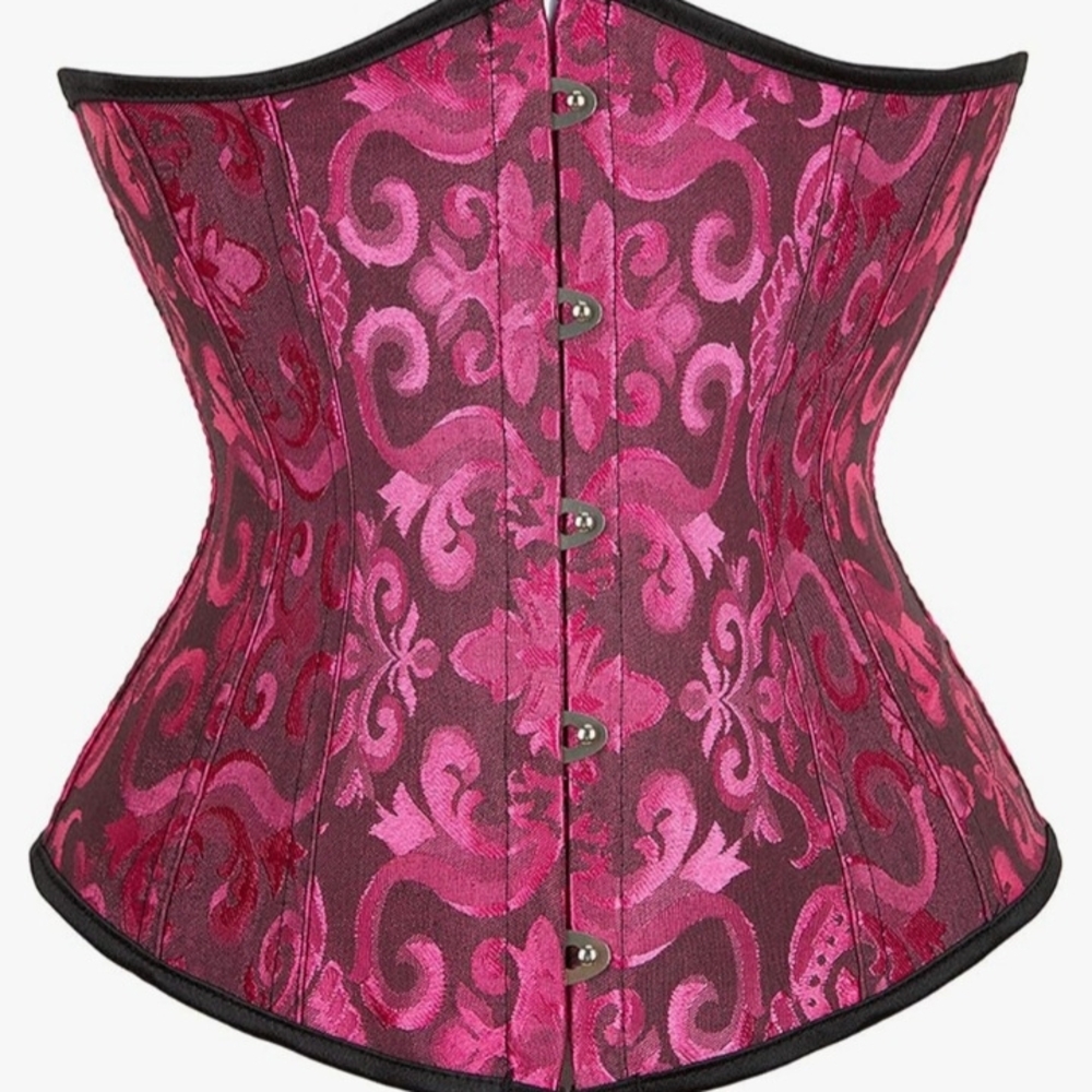 Elegant Pink Brocade Corset Hooks In The Front Laces In The Back